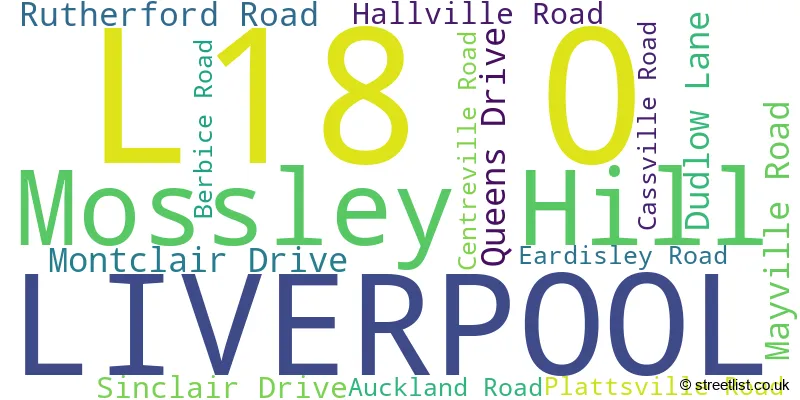 A word cloud for the L18 0 postcode